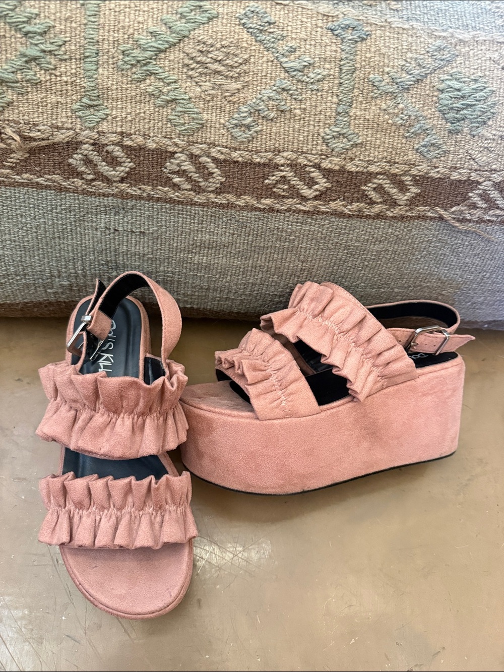 Dolls Kill Pink Ruffle Platform Sandals